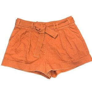 EUC Ryegrass Trapunto High Waist Tie Belt Twill Pleated Shorts Burnt Orange 12